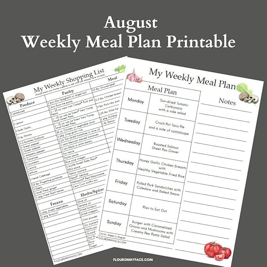 August Weekly Meal Plan Printable Preview