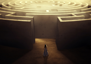 Woman entering a maze