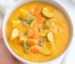 White Bowl of Veggie-packed Leek Potato Soup