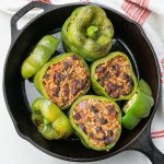 Green Stuffed Peppers on an Iron Cast Skillet