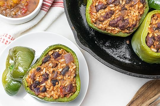 Green Stuffed Peppers on an Iron Cast Skillet