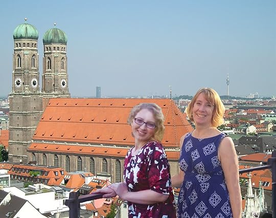 The Frauenkirche viewed from St. Peterskirche, with travel buddy Gloria Moseley (Photo courtesy of Stephen Sundin, July 2007)