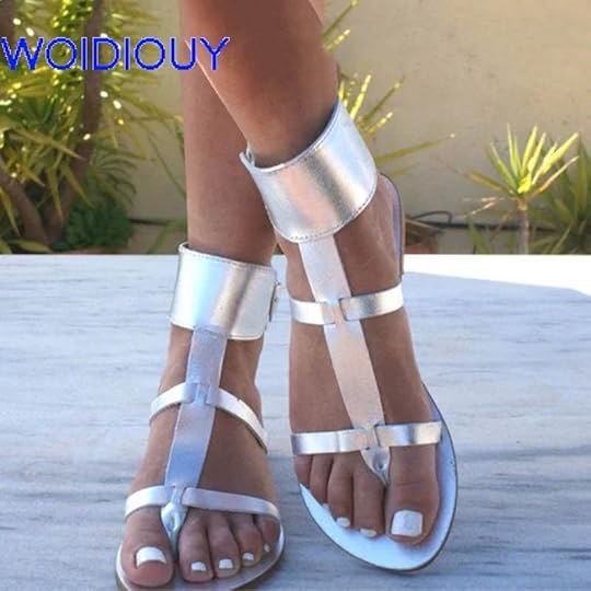 Women Sandals Ankle Cuff Greek Silver Gladiator Sandals Slides Summer Flat Casual Summer Shoes Female Flat Sandals Beach Shoes|Low Heels| - AliExpress