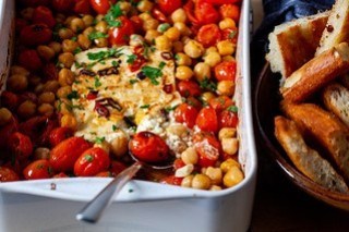 baked feta with tomatoes and chickpeas