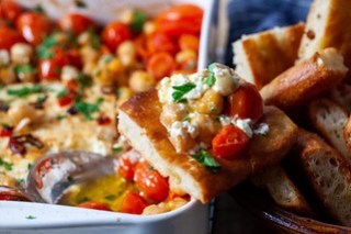 baked feta with tomatoes and chickpeas