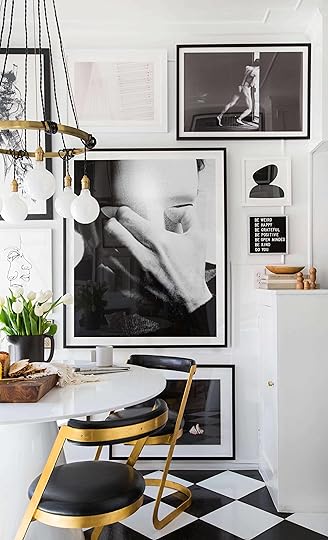 Brady Tolbert Emily Henderson Black And White Kitchen Vintage Apartment Refresh Wood Brass Checkered Floor Copper Pots Eclectic Glam Modern Traditional 6