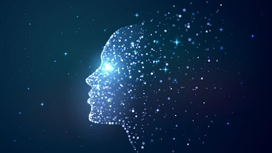 Technology plays into fiction writing in many ways, including in figuring out what the trade-offs are in what not to do. This image shows a face made of out glowing blue particles.