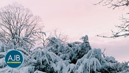 picture of pink sunset and snowy bushes with the AJB Recommends logo