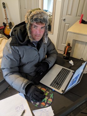 Me, layered up, working and being cold inside