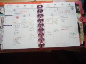 this is a vertical weekly planner, with minimal decoration and editing goals written in pen on each day