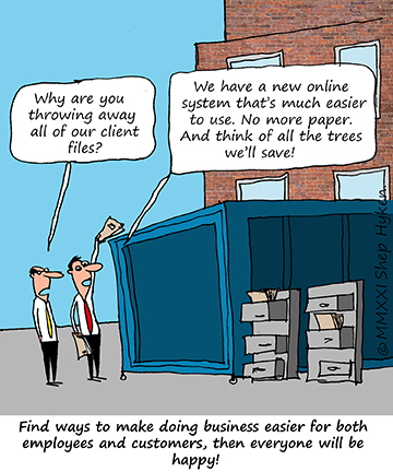 Two Employees Throwing Client Files Away in a Dumpster