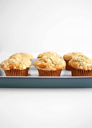 healthy lemon poppy seed muffins on a tray from the faux martha