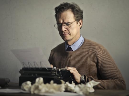 man writing at a typewriter, fiction filler, bad writing, purple prose