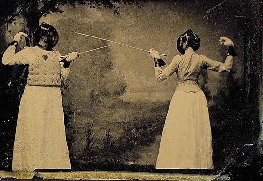 Two women fencing, ca. 1885