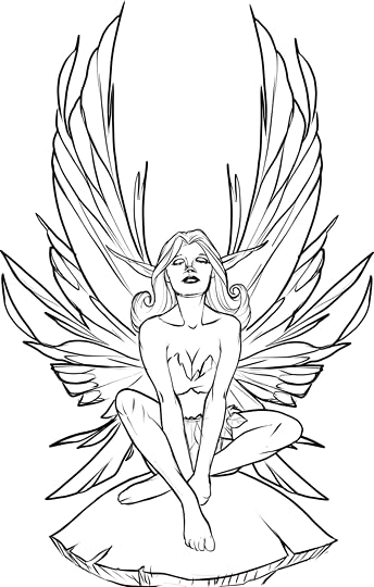 Clipart - Meditating Fairy Line Art