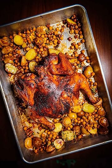butterflied chicken with baharat and roasted lemon chickpeas and potatoes | Nik Sharma