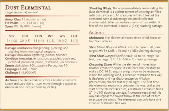 Dust Elemental Stats generated with Homebrewery