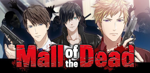 mall of the dead banner, 3 men with weapons and zombies in background