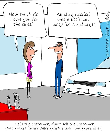 Woman speaks to mechanic about her tires. 