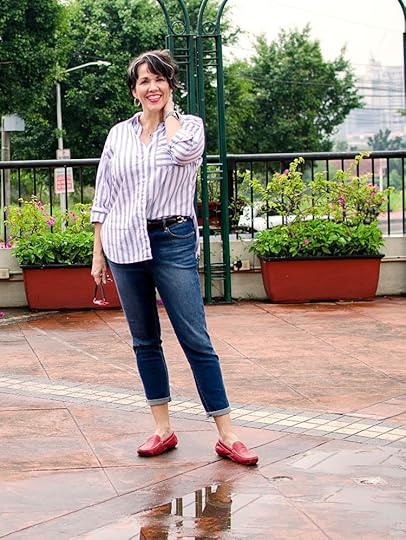 striped button-up shirt