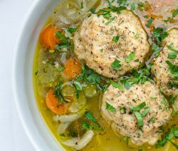 Bowl of Matzo Ball Soup Close up