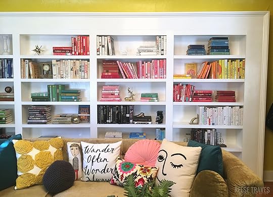 DIY built-in bookshelves that have a hidden bookcase door.