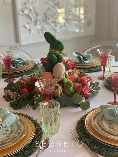 Easter Table Setting with gold chargers