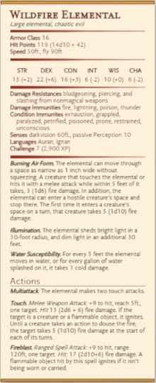 Wildfire Elemental stats generated with Homebrewery