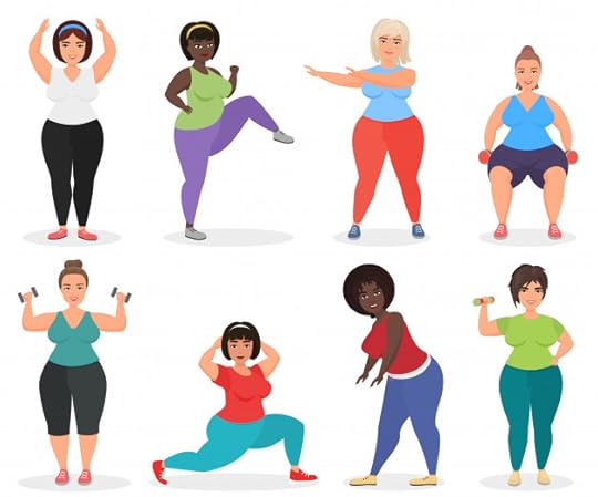 Premium Vector | Set of cute plus size curved women doing fitness exercise. fat woman sport and fitness.