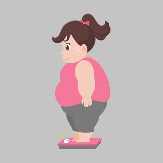 Premium Vector | Big fat woman standing on electronic scales for weight body