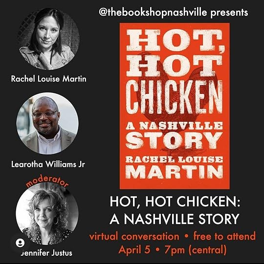 @thebookshopnashville presents Hot, Hot Chicken: A Nashville Story, virtual conversation, free to attend, April 5, 7 PM Central