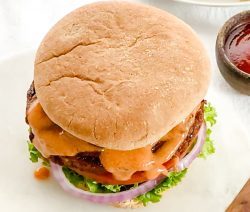 Vegan Burger with Lettuce, tomato, onions and Sauce