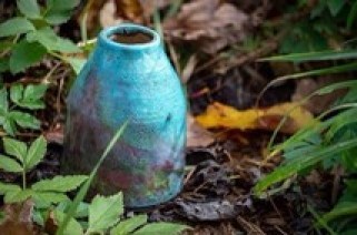 Raku Vase - blue, turquoise, cooper and red