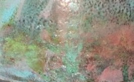 Raku Vase Details- blue, turquoise, cooper and red