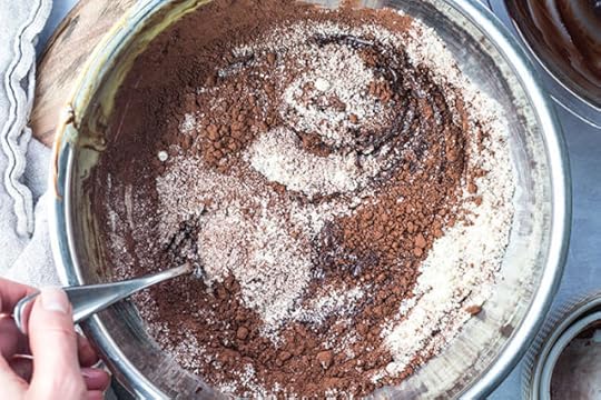 gluten free almond flour chocolate cake recipe ingredients in a bowl