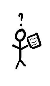 Stick figure holding a doc and confused by it