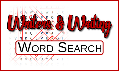 Says Writings & Writing Word Search over a word search fading into the white background.
