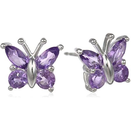 Amazon.com: Amazon Collection Sterling Silver Genuine African Amethyst Butterfly Stud Earrings: Jewelry
