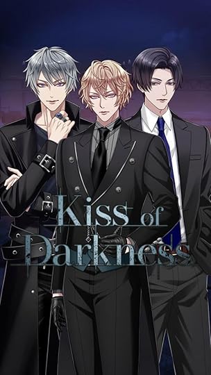 Kiss of Darkness otome game banner. Three men.
