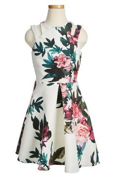 Miss Behave 'Adriann' Floral Jacquard Fit & Flare Dress (Big Girls)