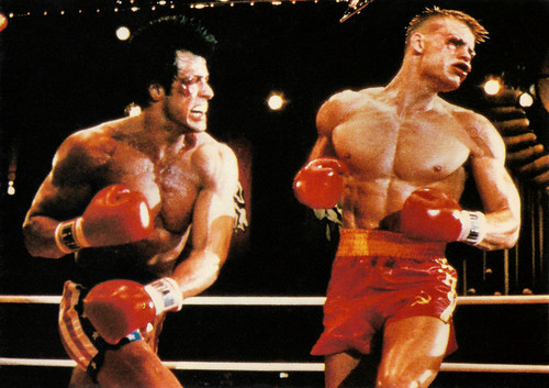 Sylvester Stallone and Dolph Lundgren in Rocky IV (1985)