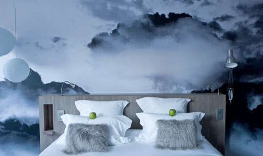 Skyscape Bedroom Walls: Cloudy Wallpaper at the Le Grand Balcon Will Set You Up for a Sunny Day
