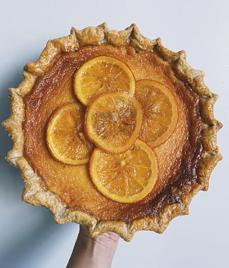 Introducing Orange Honey Pie. Cardamom butter crust, orange and honey filling with candied oranges and cardamom syrup drizzle.