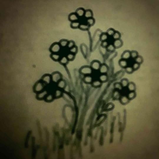 A drawing of flowers in grass to accompany the poem 