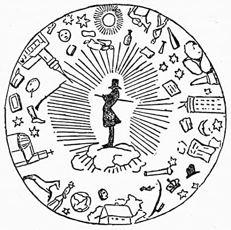 Detalle de El Corsario. 6 de marzo de 1846. (Biblioteca Real Danesa). Søren Kierkegaard solo, mientras el universo gira alrededor de él.