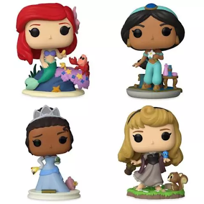 Funko celebratory figures of Ariel, Jasmine, Tiana, and Aurora
