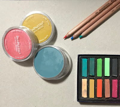 PanPastel pans, Koh-I-Noor pastel pencils, and Faber-Castell half size pastel sticks, photo Linzé Brandon
