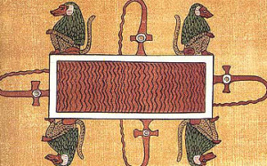 A lake of fire in the Egyptian underworld guarded by the baboons of Thoth