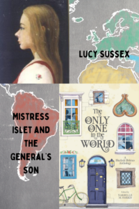 The Only One in the World cover and an painting of the author, Lucy Sussex.