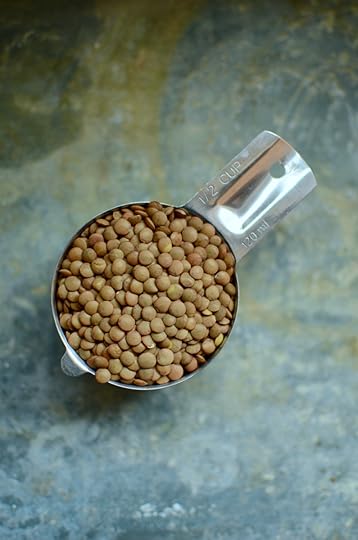 One half cup measure of brown lentils